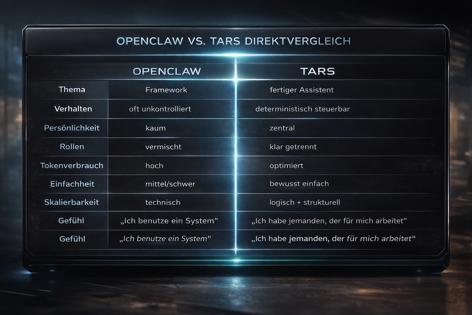 Vergleichstabelle TARS vs OpenClaw
